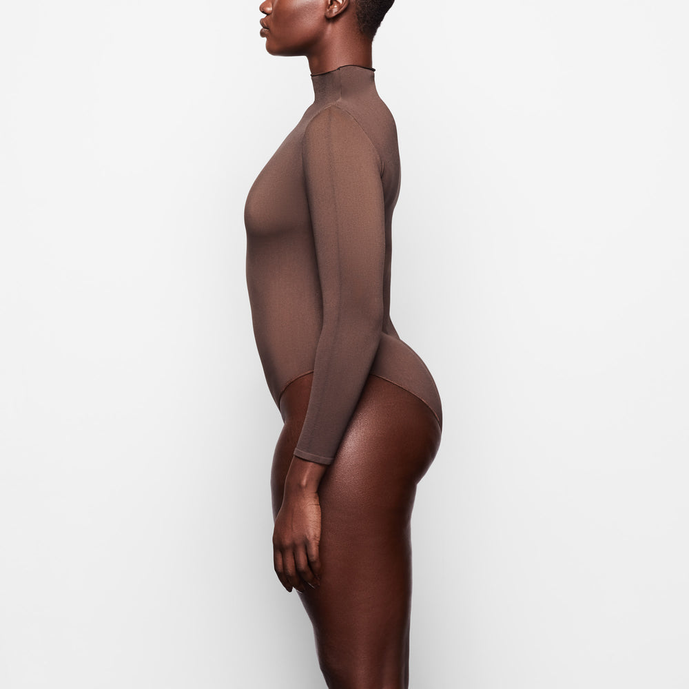 Skims ESSENTIAL MOCK NECK Long Sleeve Bodysuit Koffie | 47NBAETFP