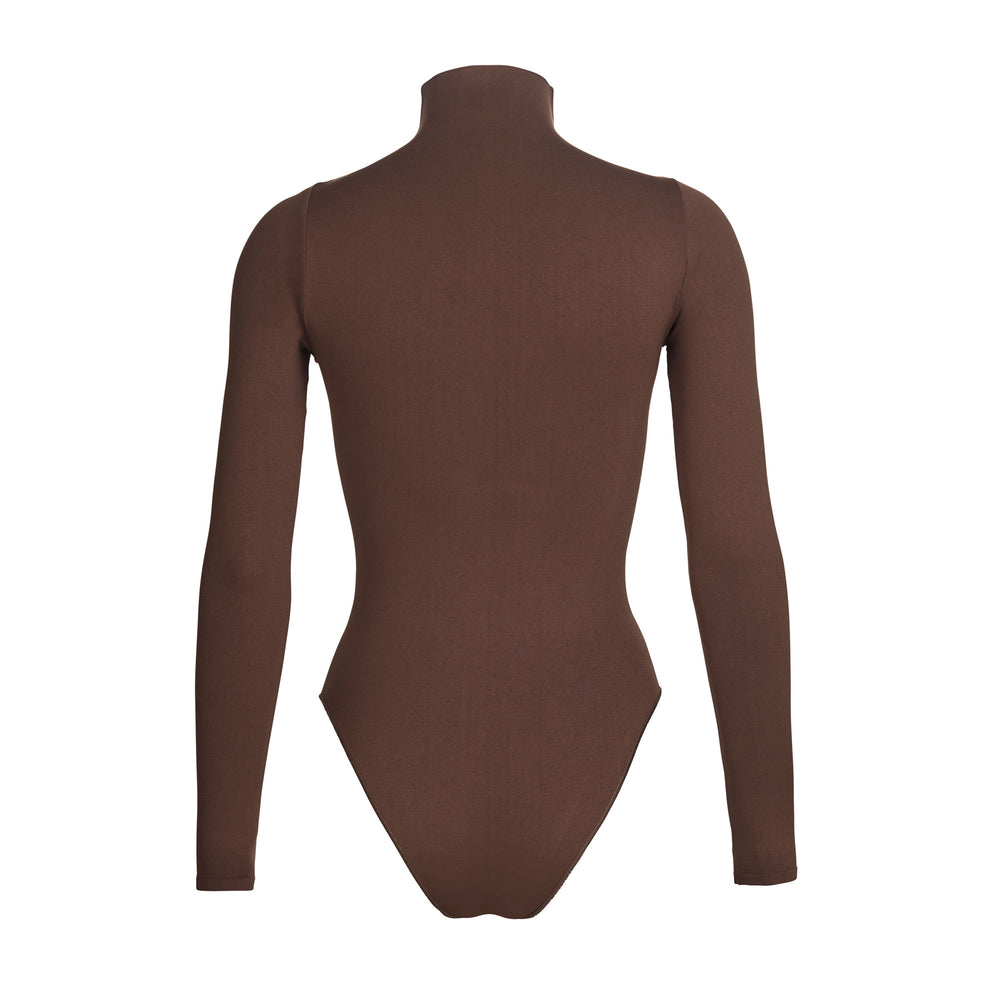 Skims ESSENTIAL MOCK NECK Long Sleeve Bodysuit Koffie | 47NBAETFP