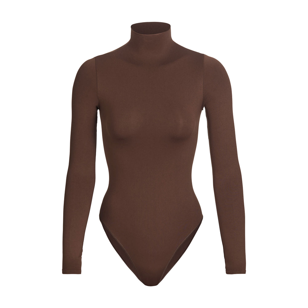 Skims ESSENTIAL MOCK NECK Long Sleeve Bodysuit Koffie | 47NBAETFP