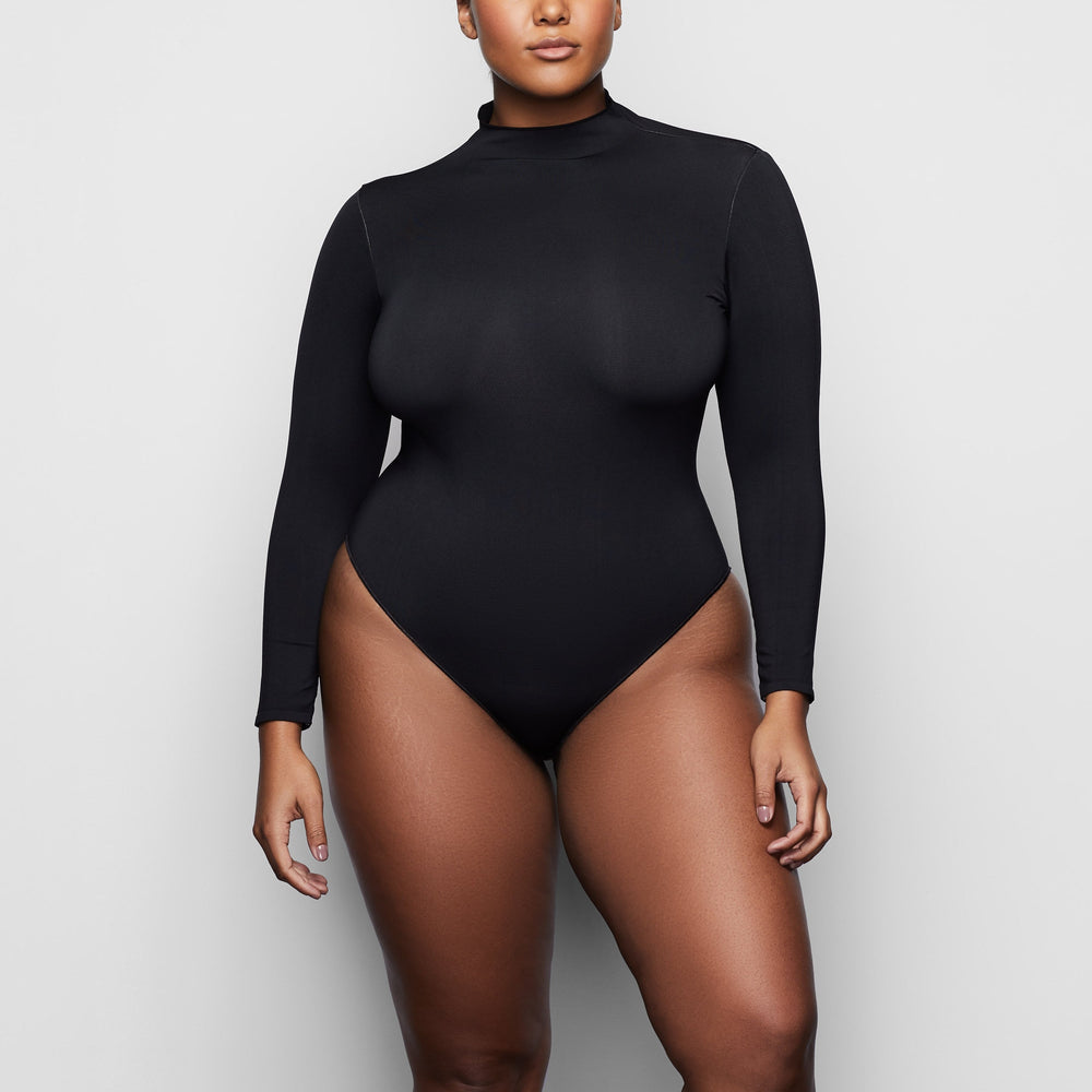 Skims ESSENTIAL MOCK NECK Long Sleeve Bodysuit Zwart | 62UOQWBFV