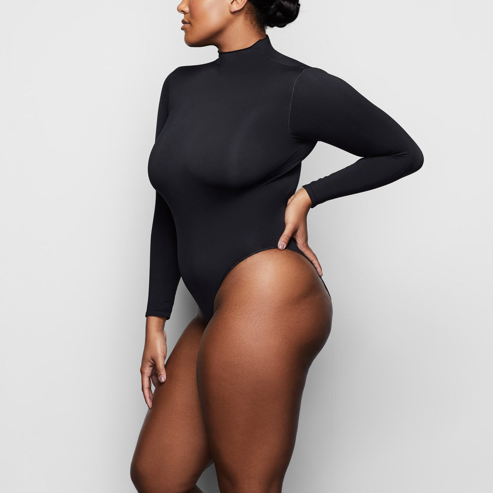 Skims ESSENTIAL MOCK NECK Long Sleeve Bodysuit Zwart | 62UOQWBFV