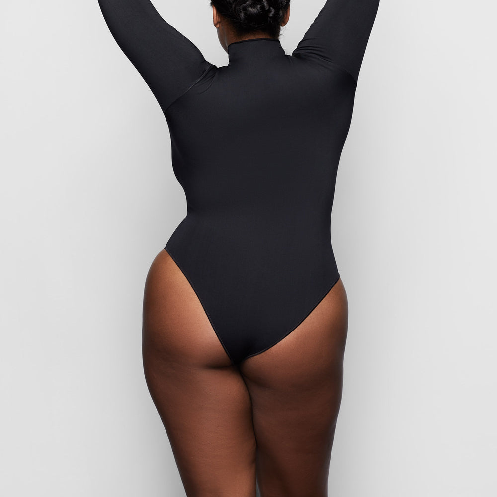 Skims ESSENTIAL MOCK NECK Long Sleeve Bodysuit Zwart | 62UOQWBFV