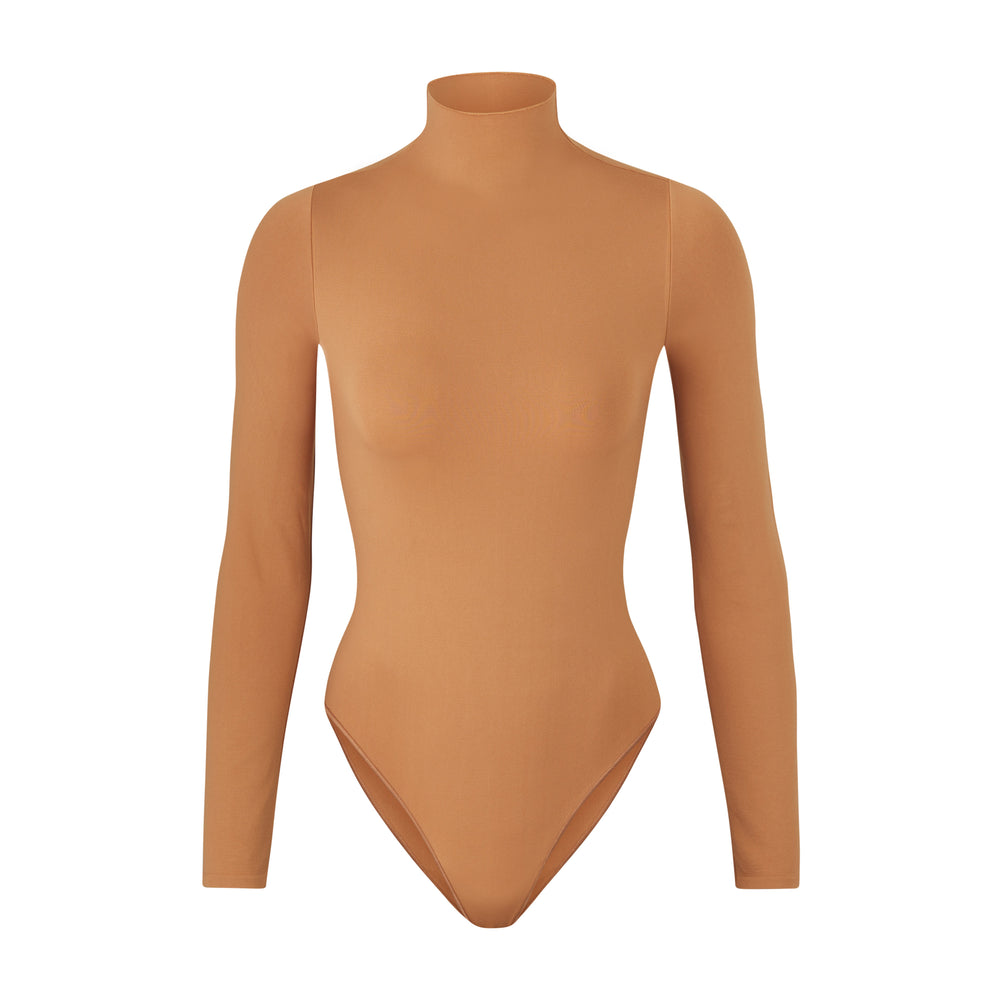 Skims ESSENTIAL MOCK NECK Long Sleeve Bodysuit Bruin | 76IDRUNLW