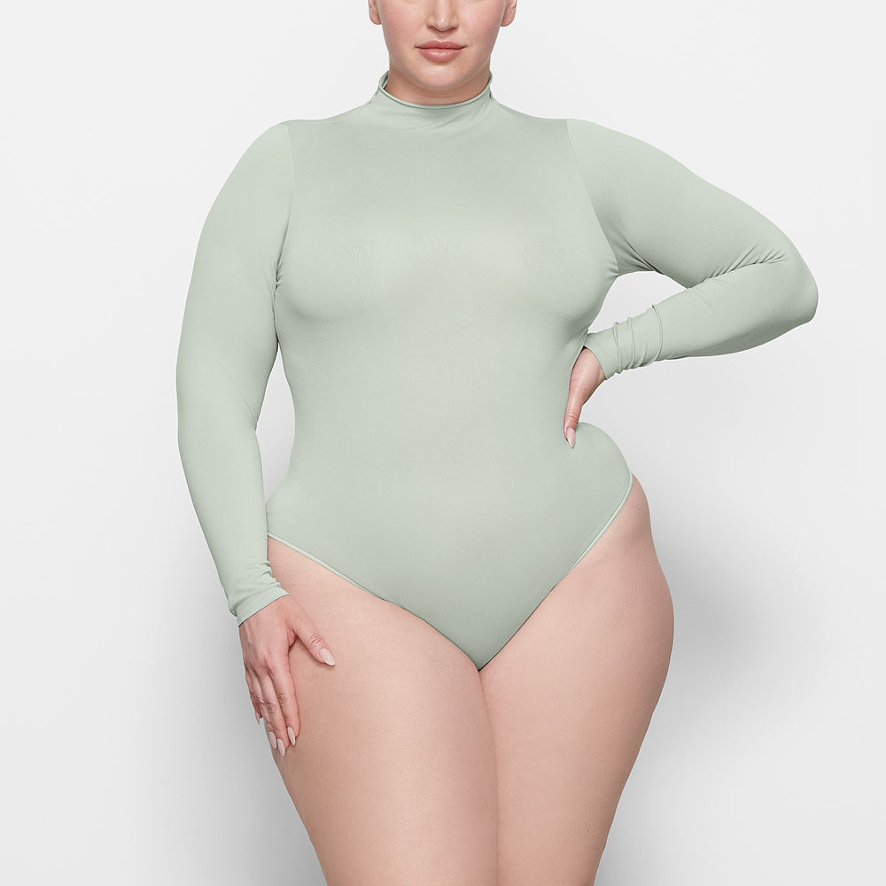 Skims ESSENTIAL MOCK NECK Long Sleeve Bodysuit Lichtgroen | 97OPFDTAV