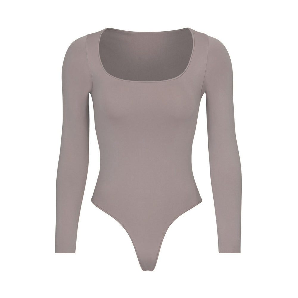 Skims ESSENTIAL SCOOP NECK Long Sleeve Bodysuit Grijs | 09GCTXQHL
