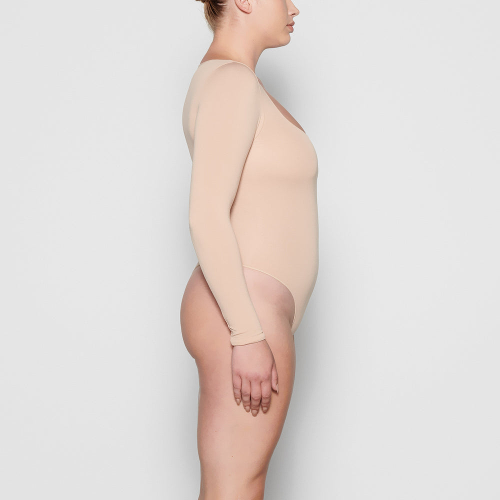 Skims ESSENTIAL SCOOP NECK Long Sleeve Bodysuit Bruin Grijs | 25EHDYIVJ