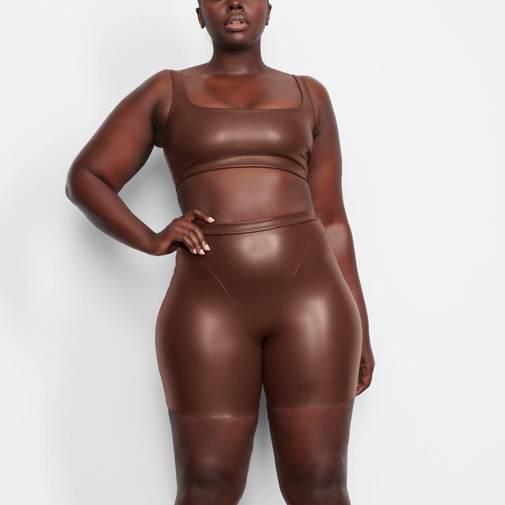 Skims FAUX LEATHER BIKER Korte Broek Chocola | 97IRFDNTO