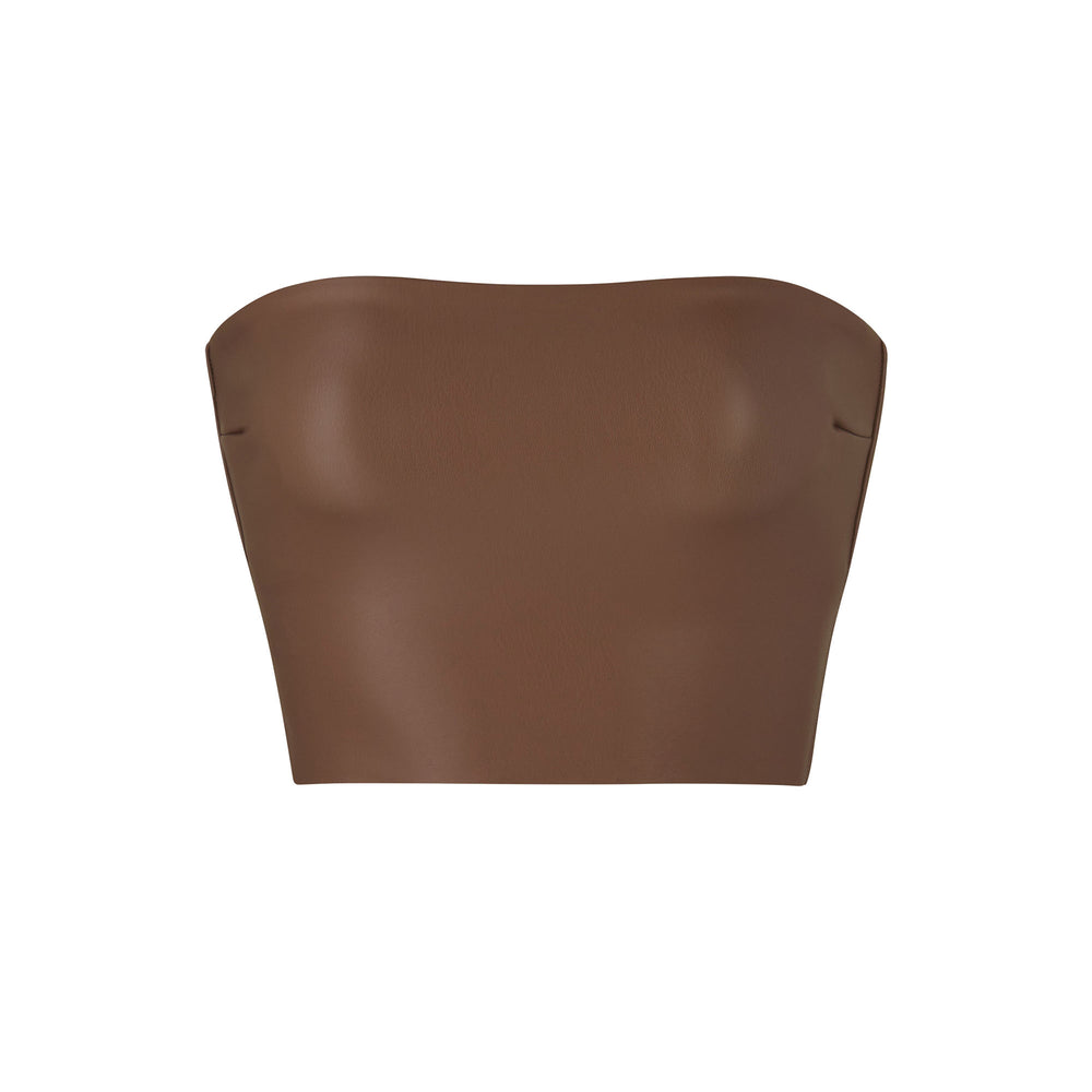 Skims FAUX LEATHER Bandeau Top Bruin | 87OHNDLSU