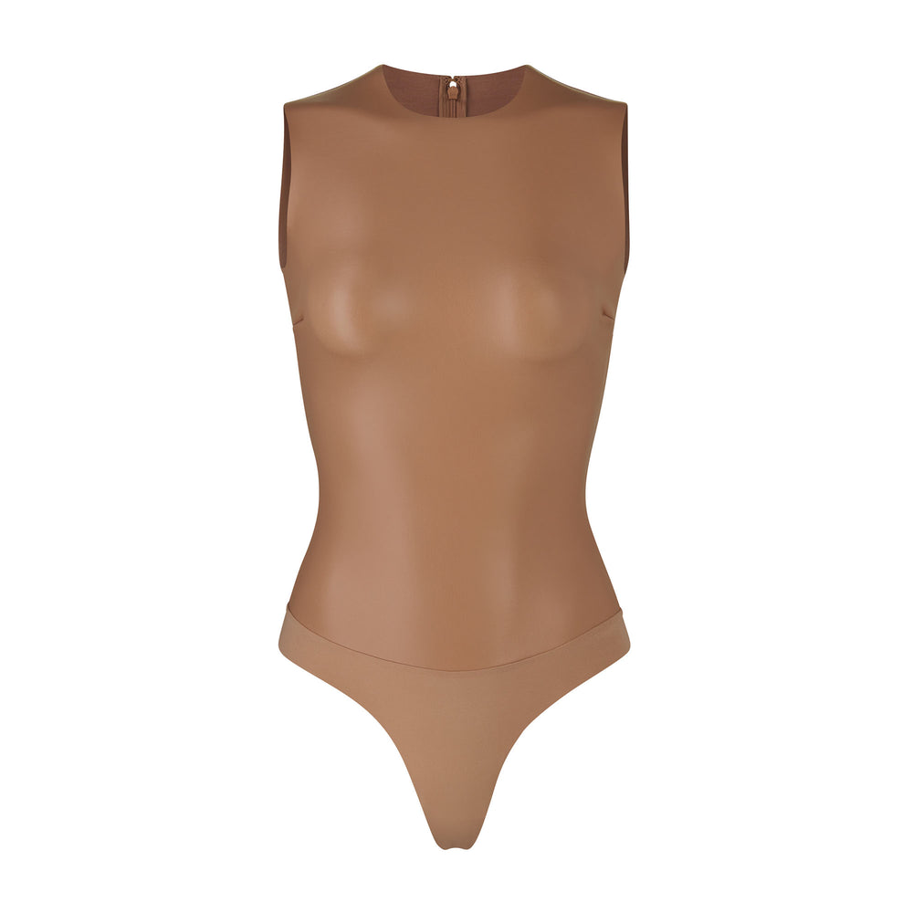 Skims FAUX LEATHER Crew Neck Bodysuit Abrikoos | 57JOZIAVE