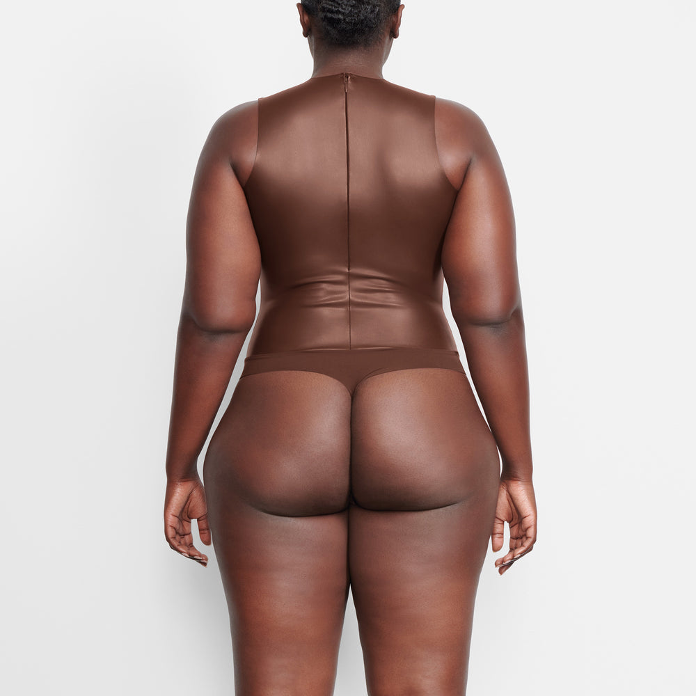 Skims FAUX LEATHER Crew Neck Bodysuit Chocola | 54OJHCQAN