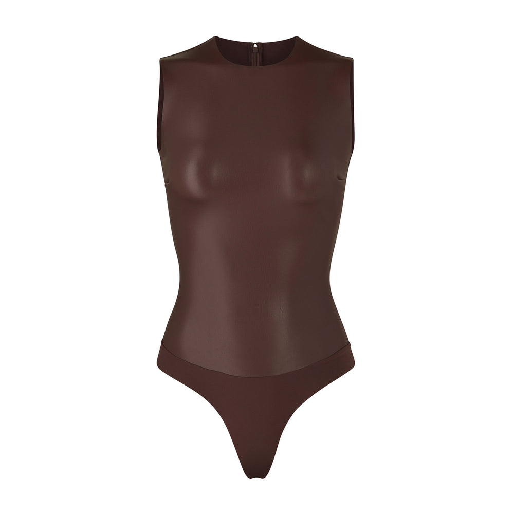 Skims FAUX LEATHER Crew Neck Bodysuit Chocola | 54OJHCQAN