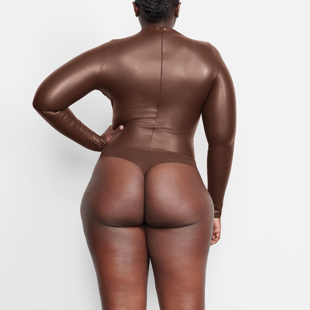 Skims FAUX LEATHER Mock Neck Bodysuit Chocola | 92CFWSNHE