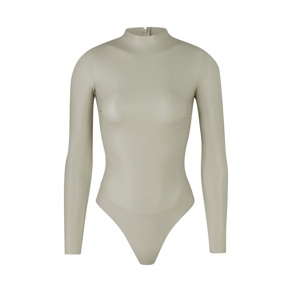 Skims FAUX LEATHER Mock Neck Bodysuit Wit | 85YWVJFPZ