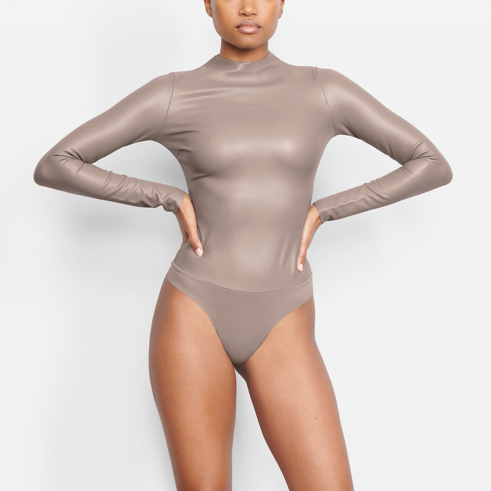 Skims FAUX LEATHER Mock Neck Bodysuit Zilver | 51PJDUYGA