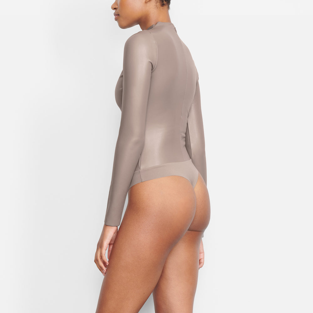 Skims FAUX LEATHER Mock Neck Bodysuit Zilver | 51PJDUYGA
