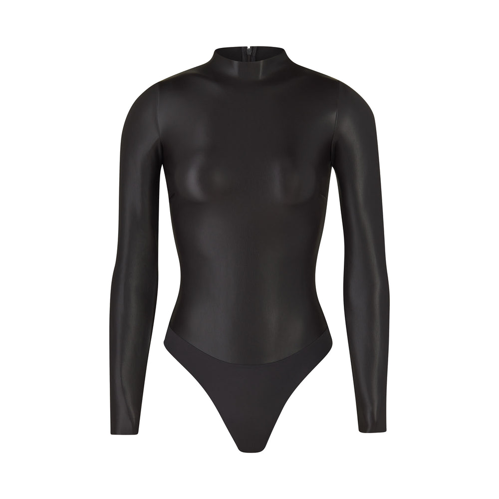 Skims FAUX LEATHER Mock Neck Bodysuit Zwart | 47HMXJZCY