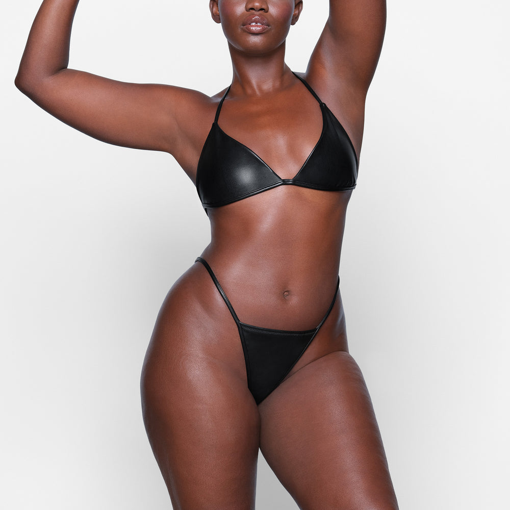 Skims FAUX LEATHER STRING Thong Zwart | 60ERPFCKX