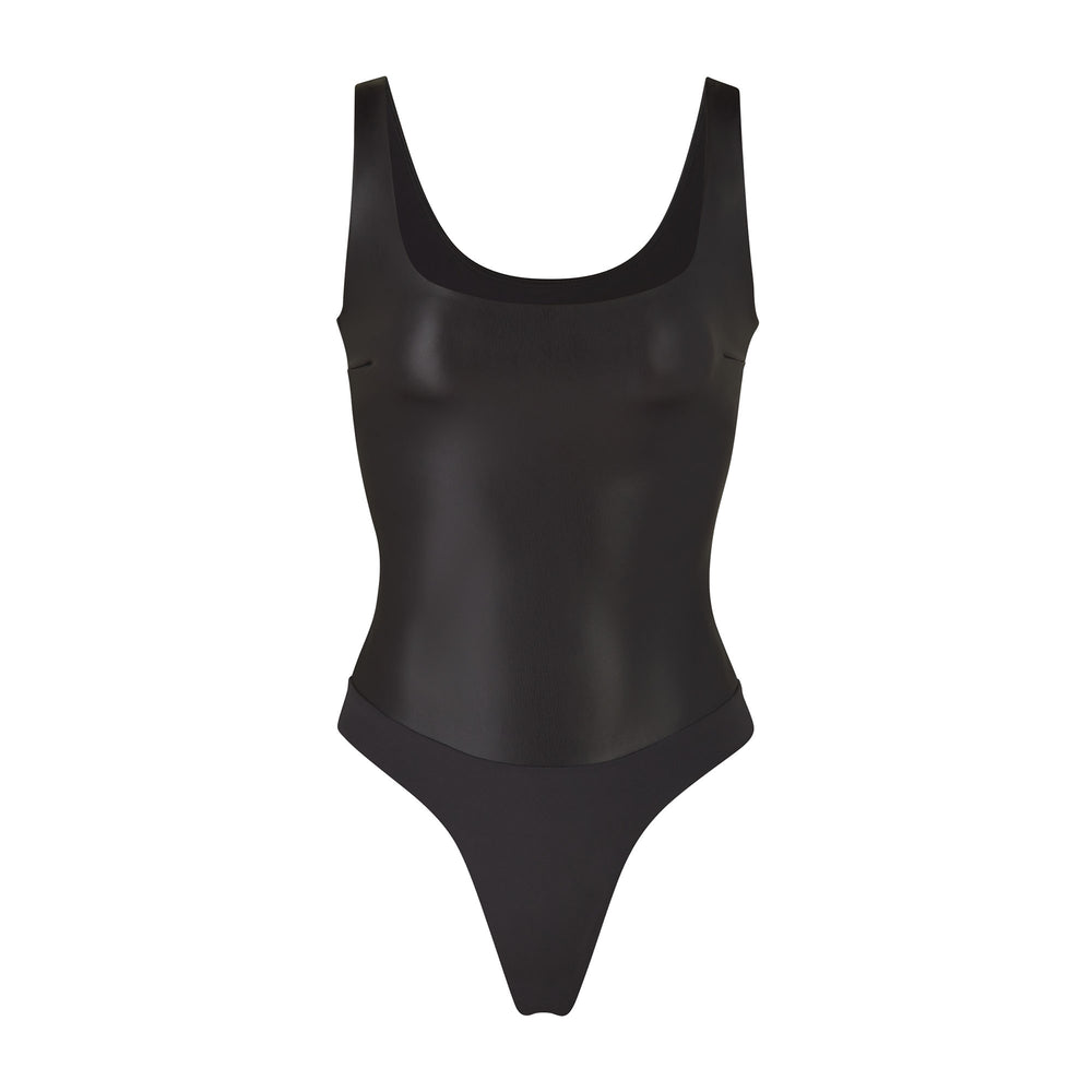 Skims FAUX LEATHER Scoop Neck Bodysuit Zwart | 82ZGCFHBK