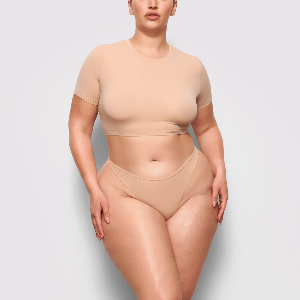 Skims FITS EVERYBODY SUPER CROPPED T-shirt Beige | 07AWUHSQG