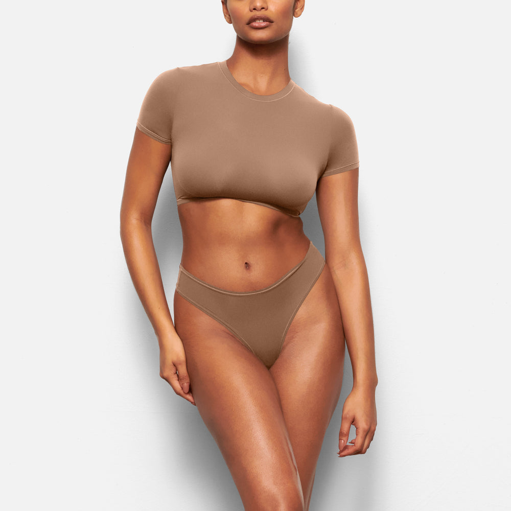 Skims FITS EVERYBODY SUPER CROPPED T-shirt Abrikoos | 08KQZLMBF