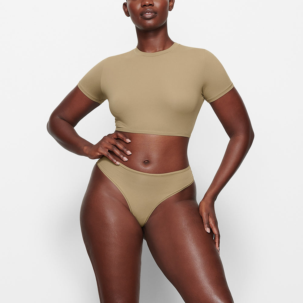 Skims FITS EVERYBODY SUPER CROPPED T-shirt Khaki | 49UOBJSAE