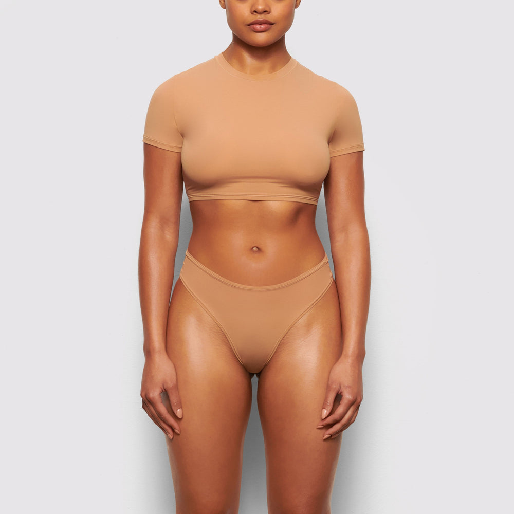 Skims FITS EVERYBODY SUPER CROPPED T-shirt Beige | 72ZXDFBER