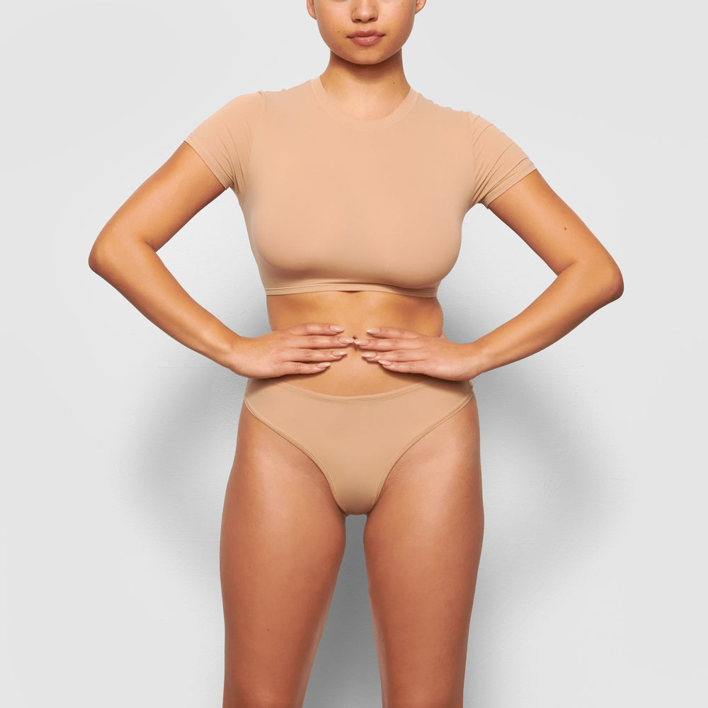 Skims FITS EVERYBODY SUPER CROPPED T-shirt Beige | 89YNCZJGH