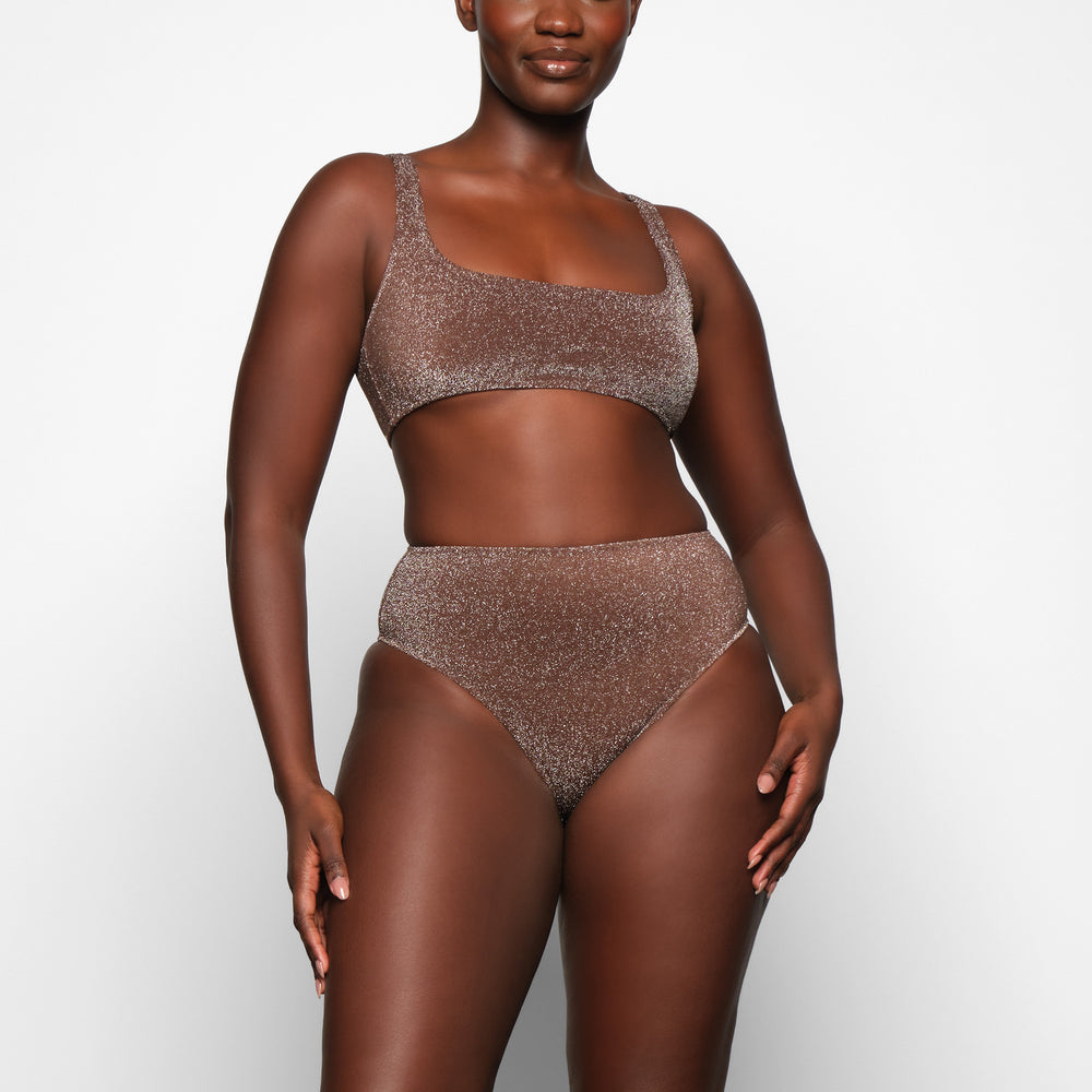 Skims GLITTER SWIM MID WAIST BOTTOM Two Pieces Chocola | 86VJMPXRB