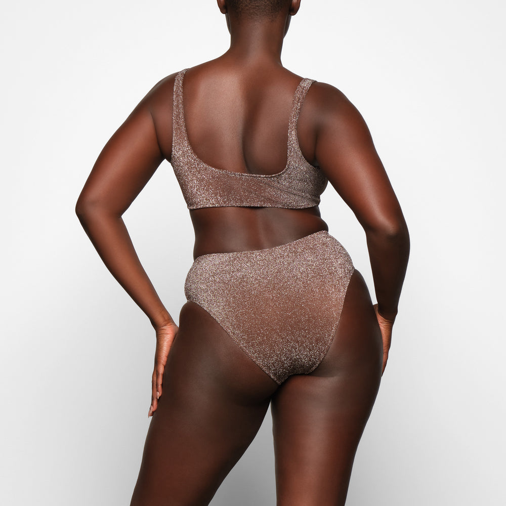 Skims GLITTER SWIM MID WAIST BOTTOM Two Pieces Chocola | 86VJMPXRB