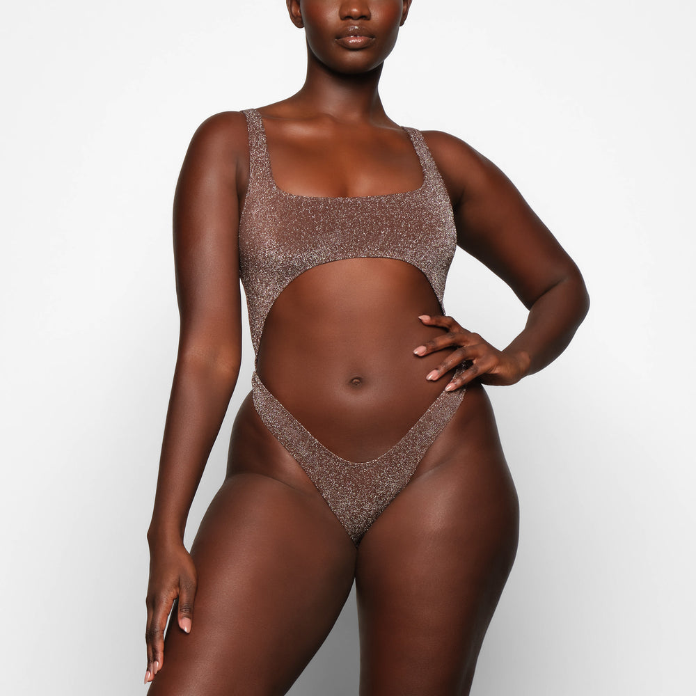 Skims GLITTER SWIM MONOKINI One Piece Chocola | 07CVTFNRE