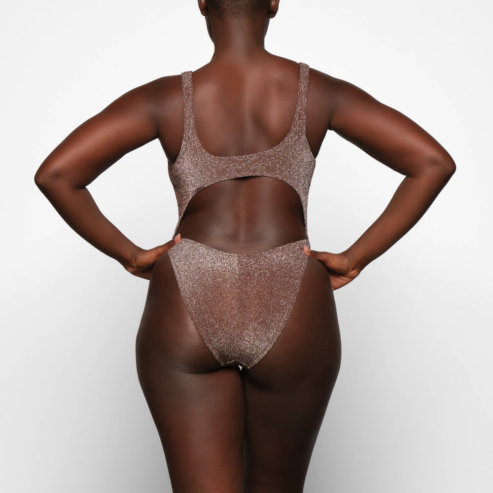 Skims GLITTER SWIM MONOKINI One Piece Chocola | 07CVTFNRE