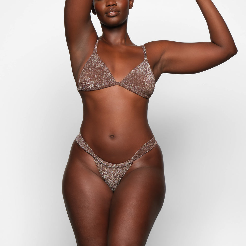 Skims GLITTER SWIM RUCHED BIKINI TANGA Two Pieces Chocola | 15DABTJSF