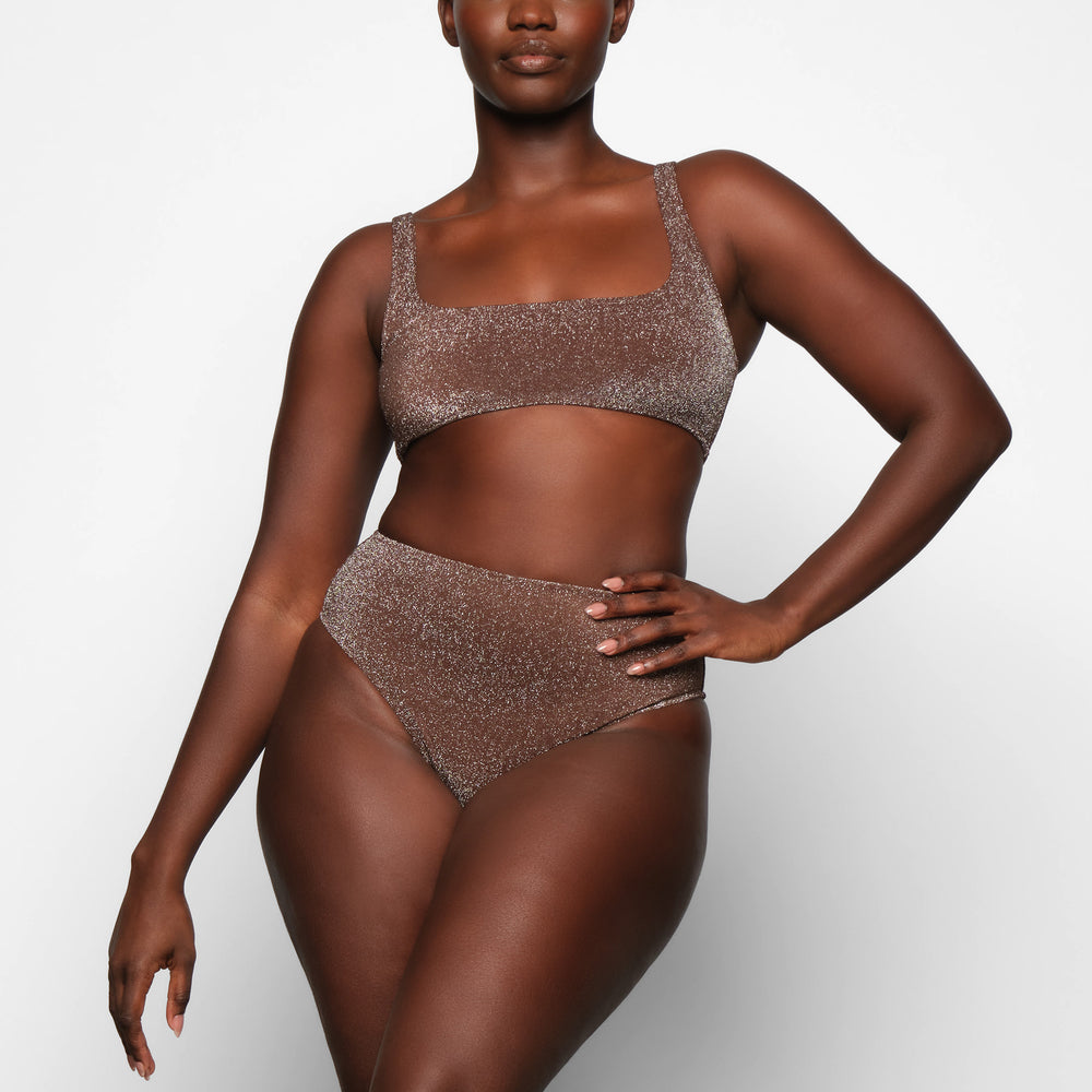 Skims GLITTER SWIM SCOOP BIKINI TOP Two Pieces Chocola | 93AIYSLXZ