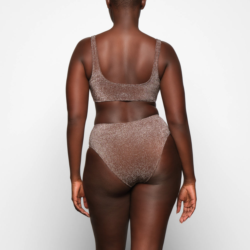 Skims GLITTER SWIM SCOOP BIKINI TOP Two Pieces Chocola | 93AIYSLXZ