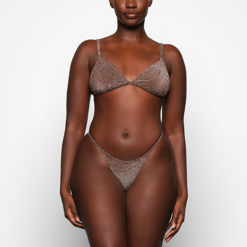 Skims GLITTER SWIM TRIANGLE BIKINI TOP Two Pieces Chocola | 52BMLAUQZ