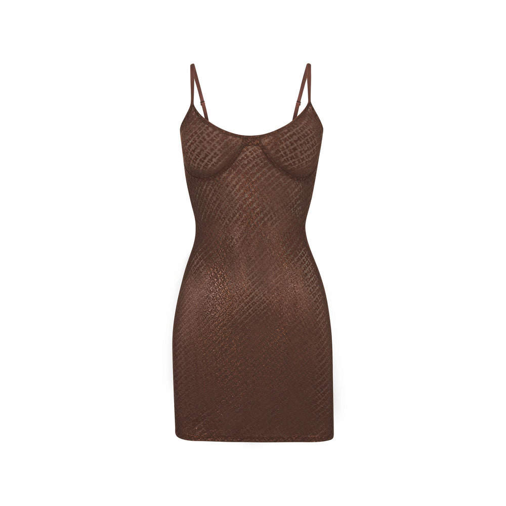 Skims LOGO MESH FOIL CAMI Jurk Chocola | 31UEVAWPF
