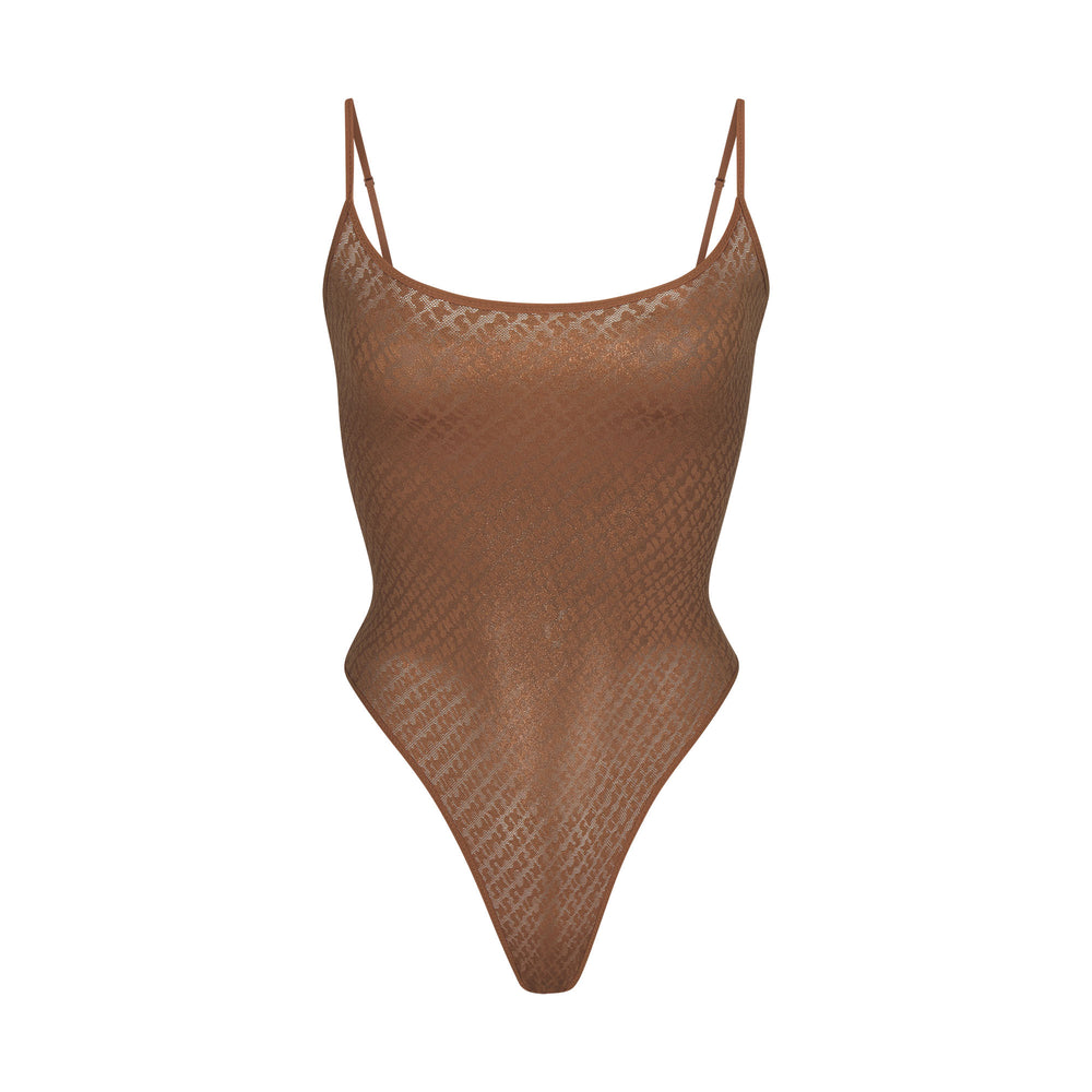 Skims LOGO MESH FOIL Cami Bodysuit Bruin | 41IQHONUY