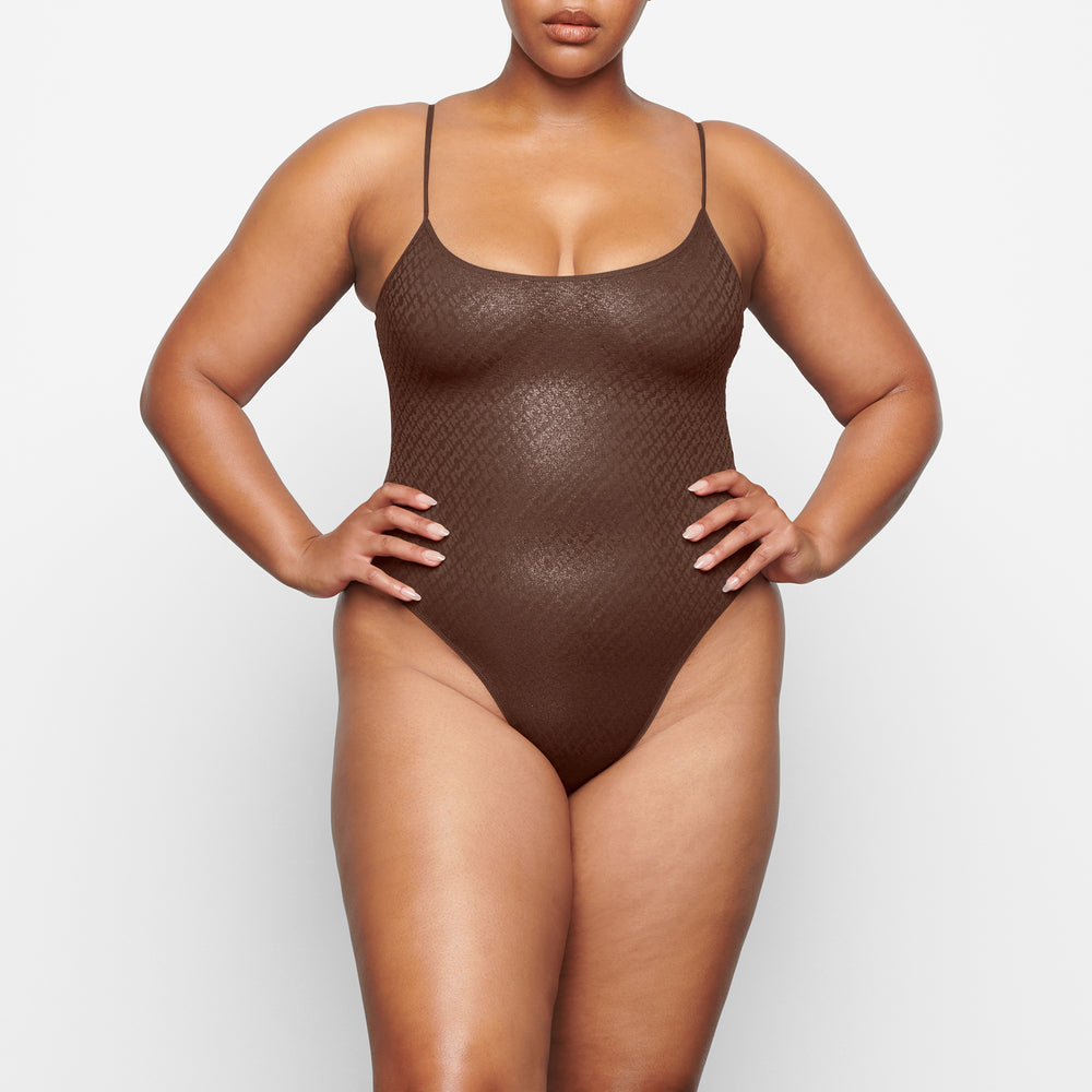 Skims LOGO MESH FOIL Cami Bodysuit Chocola | 38WTDSBVN
