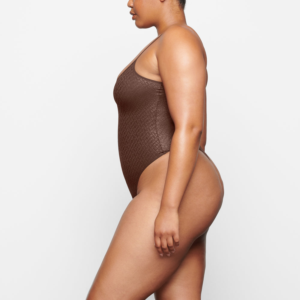 Skims LOGO MESH FOIL Cami Bodysuit Chocola | 38WTDSBVN
