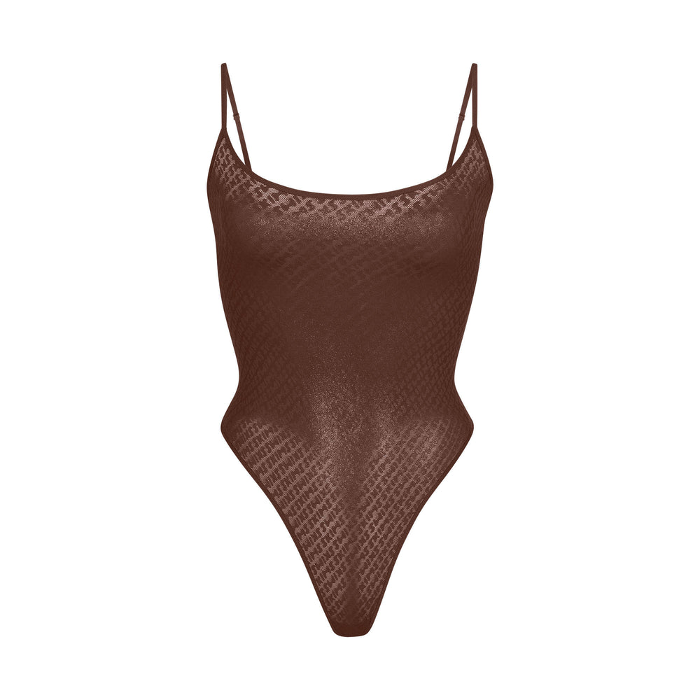 Skims LOGO MESH FOIL Cami Bodysuit Chocola | 38WTDSBVN