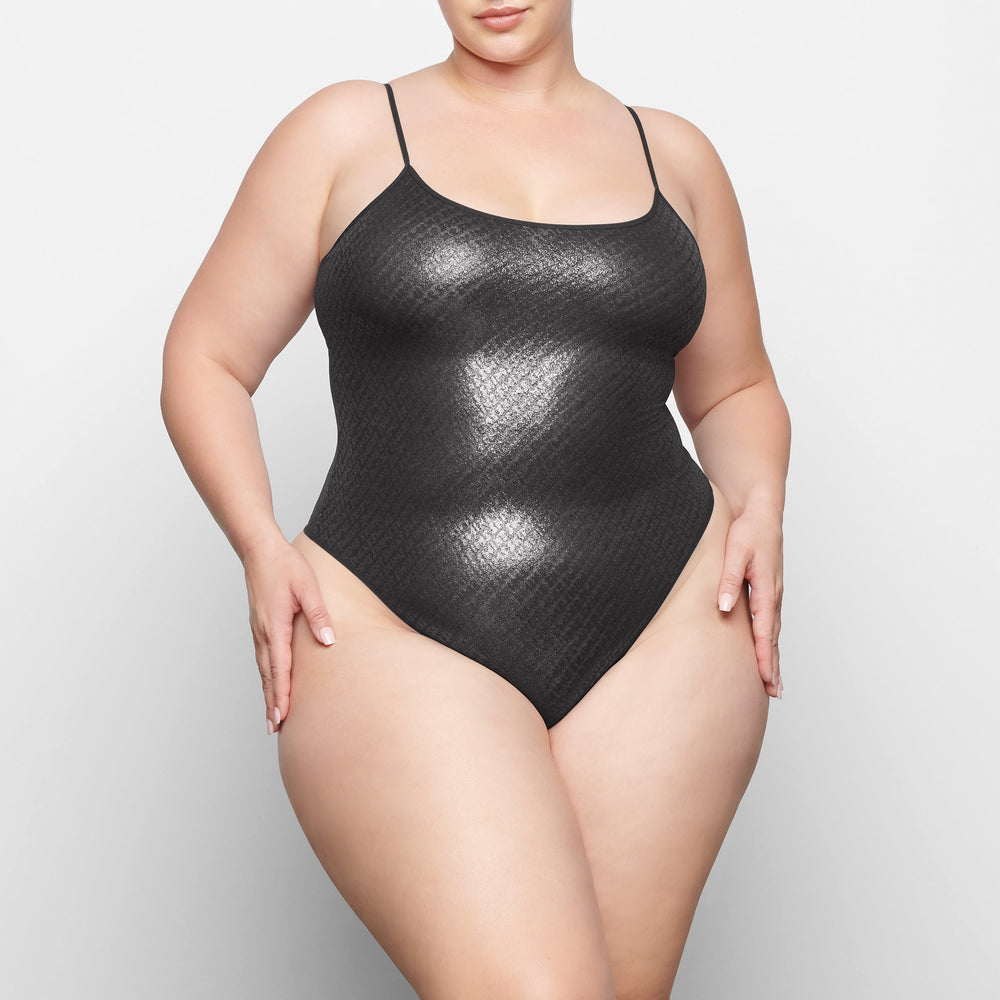 Skims LOGO MESH FOIL Cami Bodysuit Zwart | 83ZIPOTBY