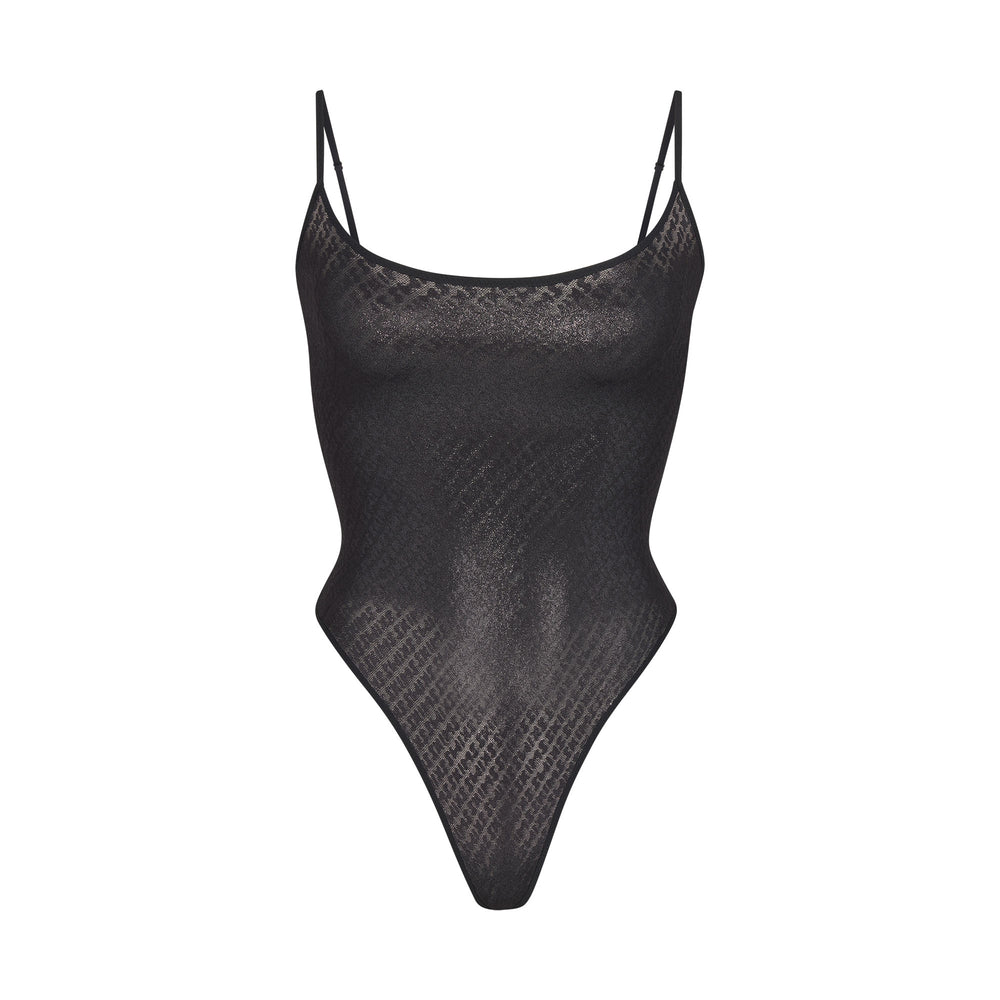 Skims LOGO MESH FOIL Cami Bodysuit Zwart | 83ZIPOTBY