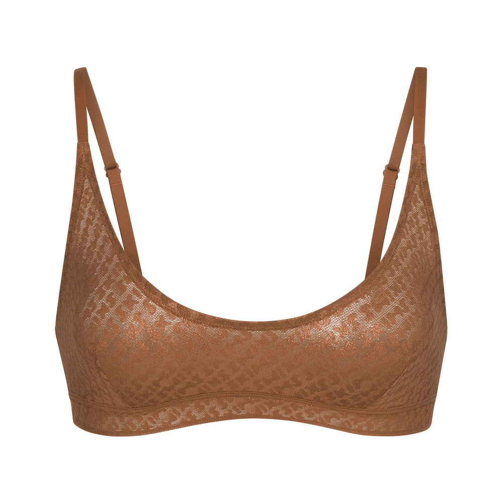 Skims LOGO MESH FOIL SKIMPY TRIANGLE Bralette Bruin | 64YQVKUFG