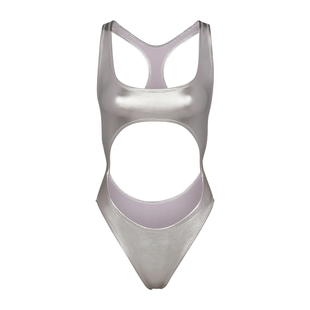 Skims METALLIC SWIM CUT-OUT MONOKINI One Piece Grijs | 30AKFTICQ