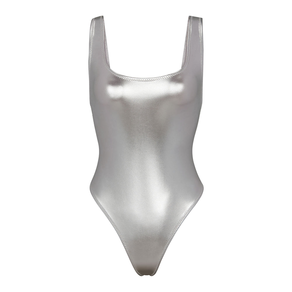 Skims METALLIC SWIM HIGH CUT One Piece Grijs | 83QNDXVIC