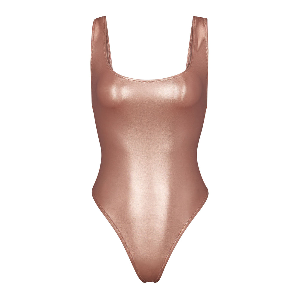 Skims METALLIC SWIM HIGH CUT One Piece Roze Goud | 01WDJCOQN
