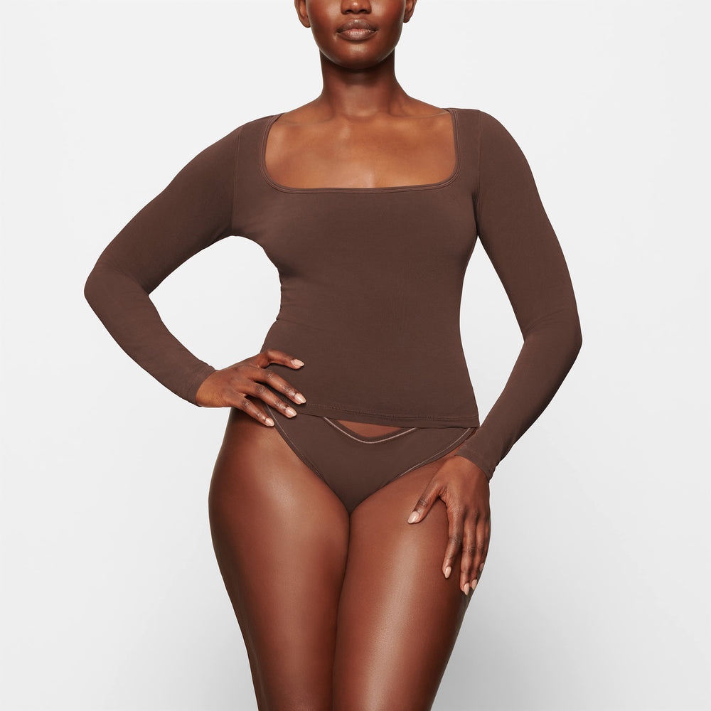 Skims NEW VINTAGE SCOOP LONG SLEEVE T-shirt Chocola | 01STULHRF