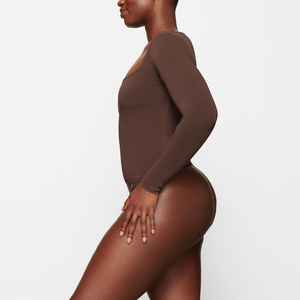 Skims NEW VINTAGE SCOOP LONG SLEEVE T-shirt Chocola | 01STULHRF