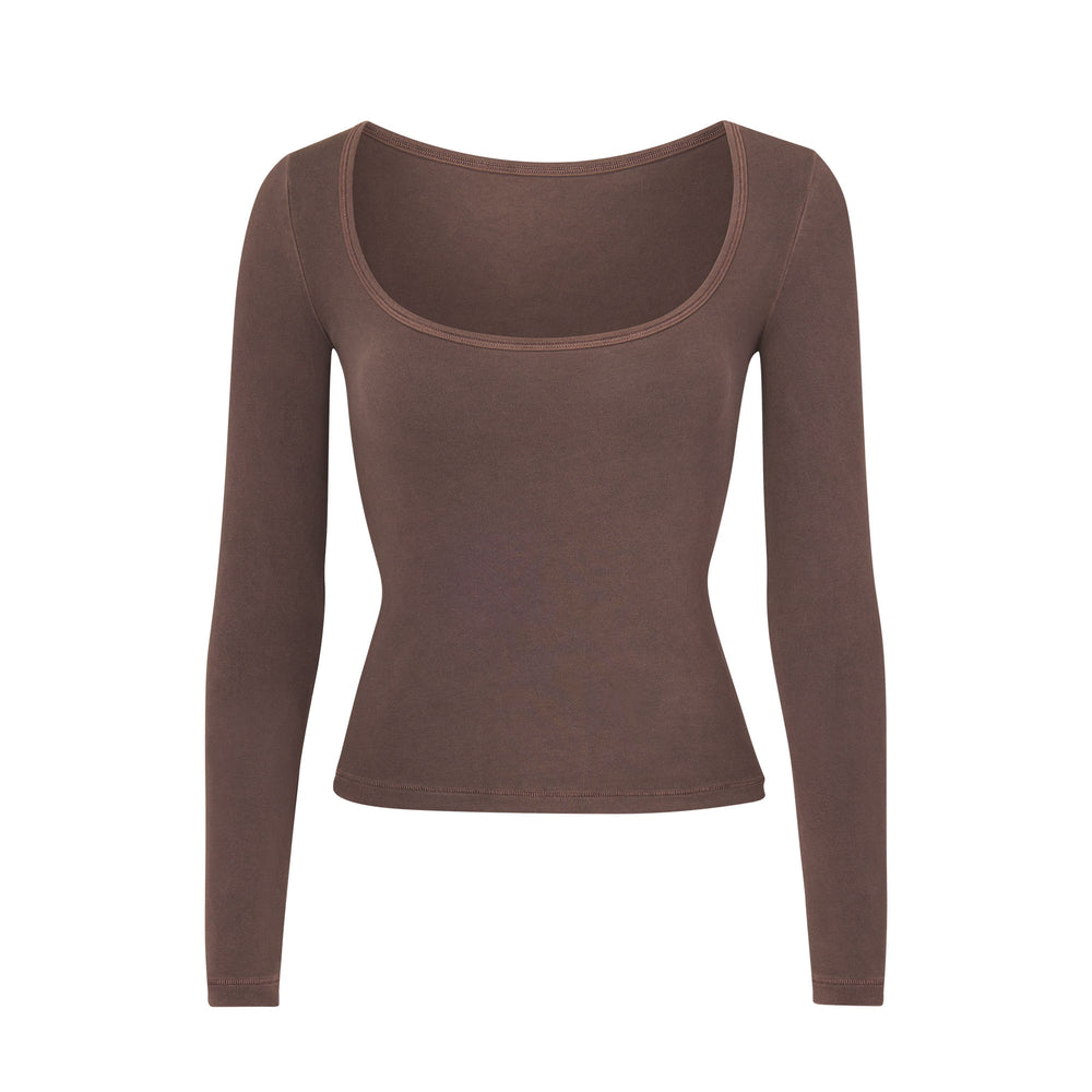 Skims NEW VINTAGE SCOOP LONG SLEEVE T-shirt Chocola | 01STULHRF