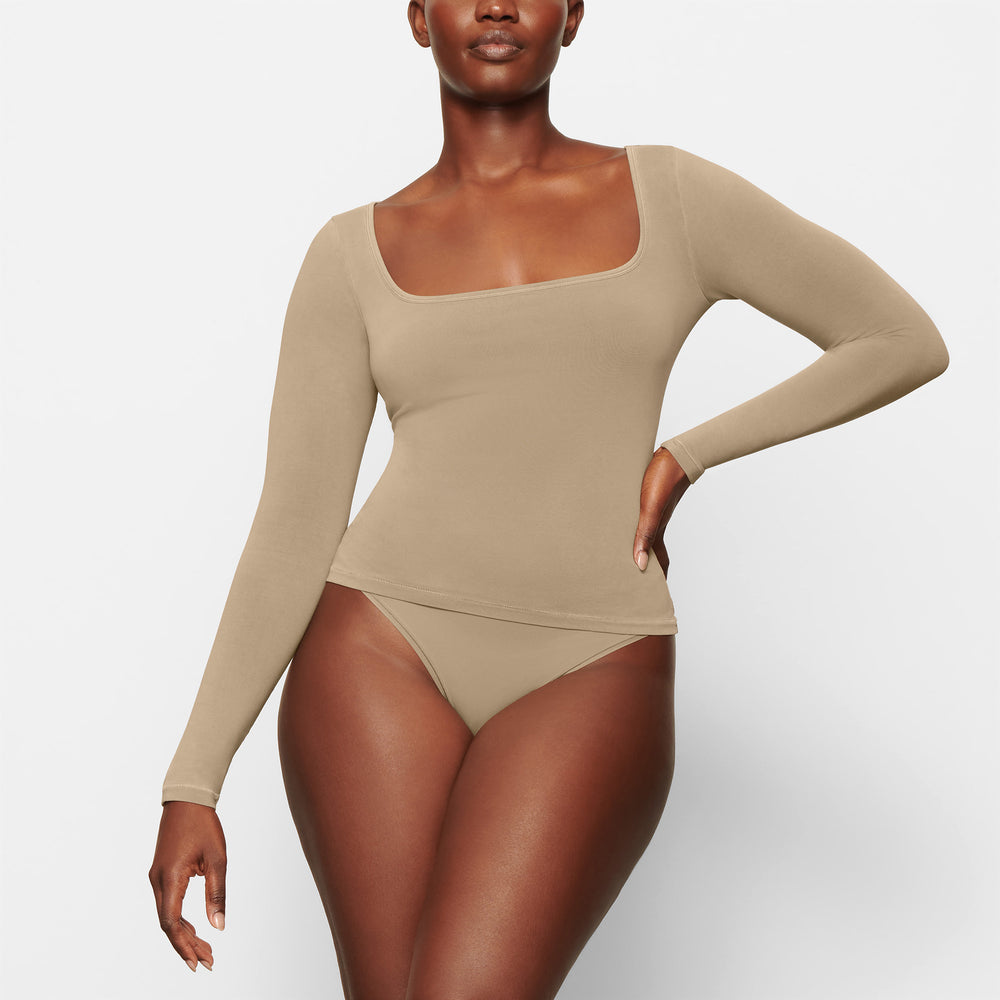 Skims NEW VINTAGE SCOOP LONG SLEEVE T-shirt Abrikoos | 28XSFKZGW